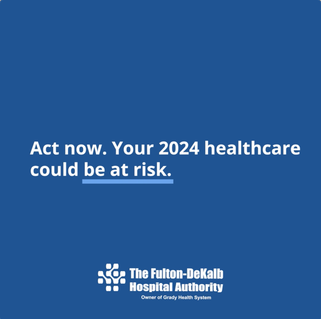 Get MedicaidEd social media asset #4 -- a PSA video. "Act now. Your 2024 healthcare could be at risk."